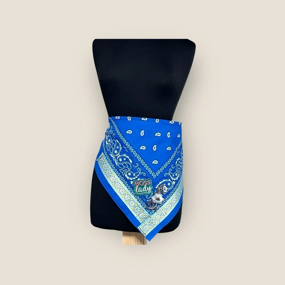 Choker Blue Bandana Cowgirl Collar Scarf Hand Crafted Head Neck Neckerchief